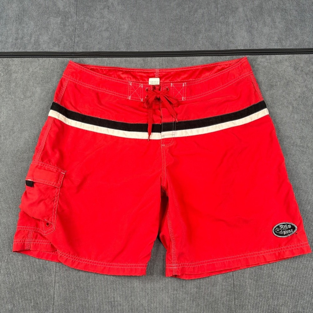 Toes on the Nose Mens Red Striped Board Shorts Surf Trunks Size 37